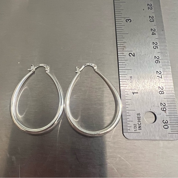 Large Sterling Silver Oval Post Hoop Earrings - Picture 4 of 4